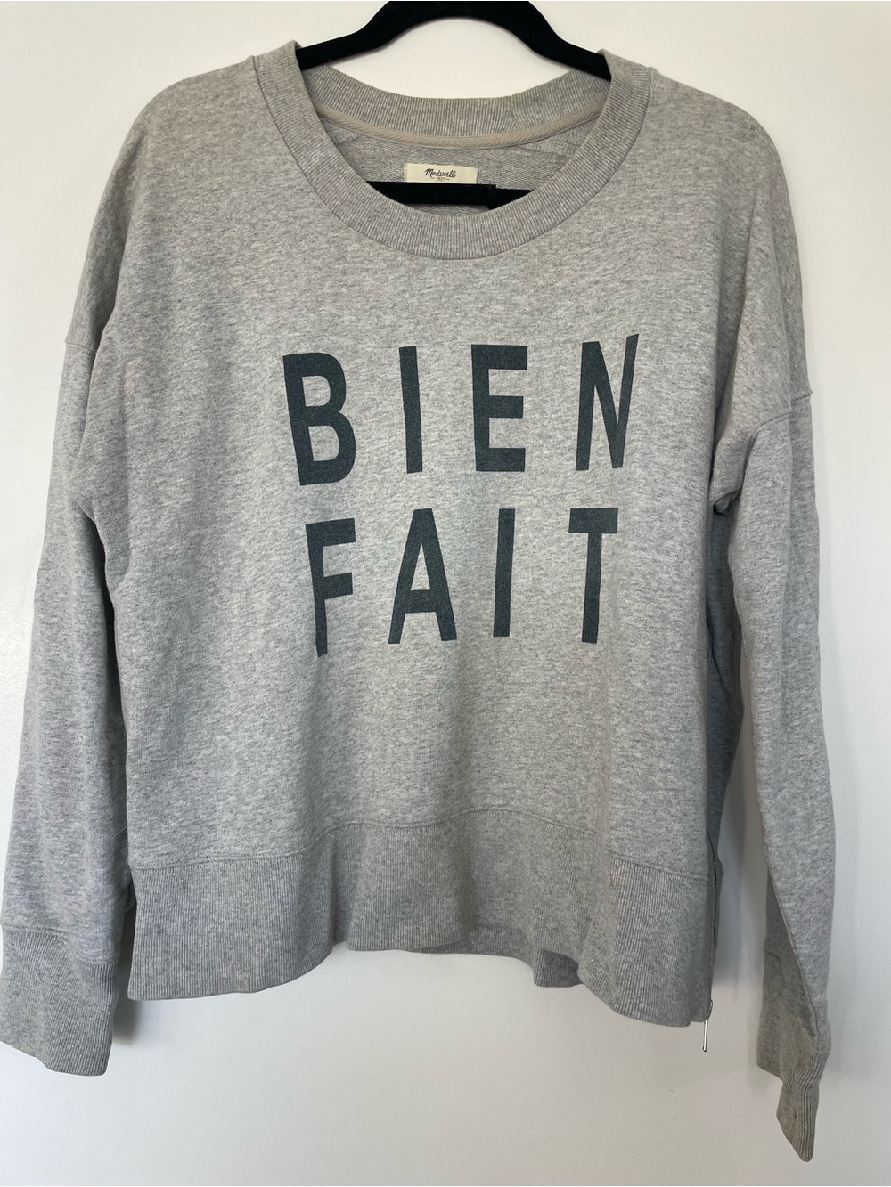 Madewell Gray 'BIEN FAIT' Crewneck Sweatshirt
